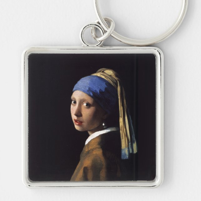 Vermeer Girl Pearl Earring Masterpiece Painting Key Ring (Front)