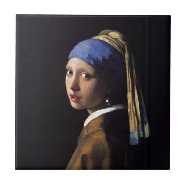 Vermeer Girl Pearl Earring Masterpiece Painting Tile (Front)