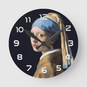 Vermeer Girl with a Pearl Earring Fine Art Round Clock