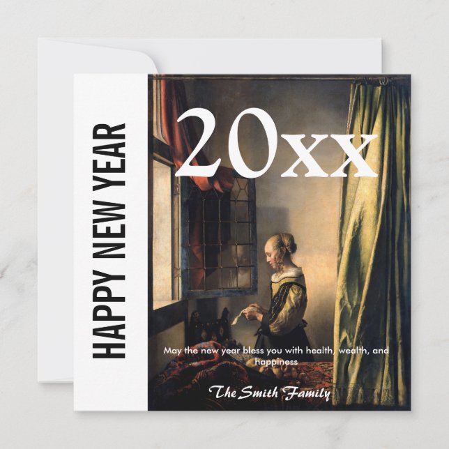 Vermeer - Happy New Year / Girl Reading a Letter Holiday Card (Front)
