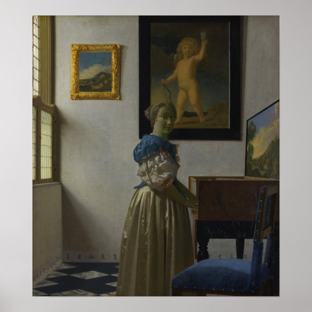 Vermeer - Lady Standing At A Virginal 1674 Poster (Front)