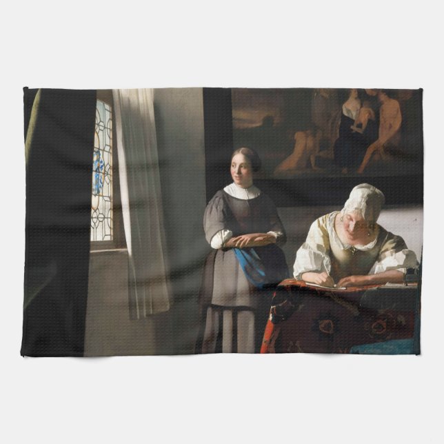 Vermeer - Lady Writing a Letter with her Maid Tea Towel (Horizontal)