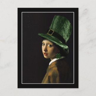 Vermeer Pearl Earring Clover St Patrick's Day Postcard