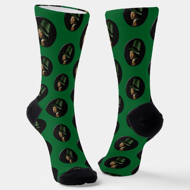 Vermeer Pearl Earring Clover St Patrick's Day Socks (Angled)