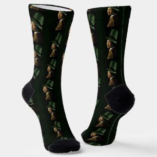 Vermeer Pearl Earring Clover St Patrick's Day Socks