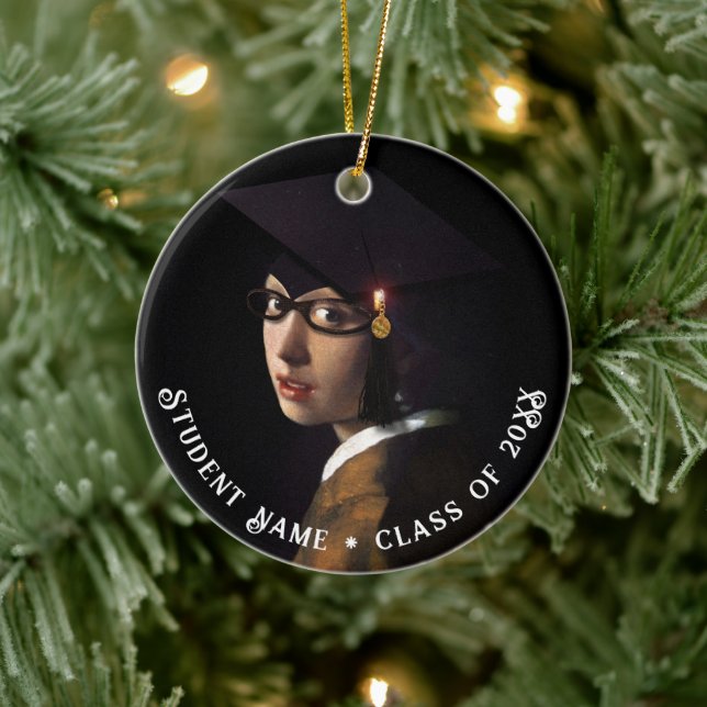 Vermeer Pearl Earring  Graduation Grad Cap Ceramic Tree Decoration (Tree)