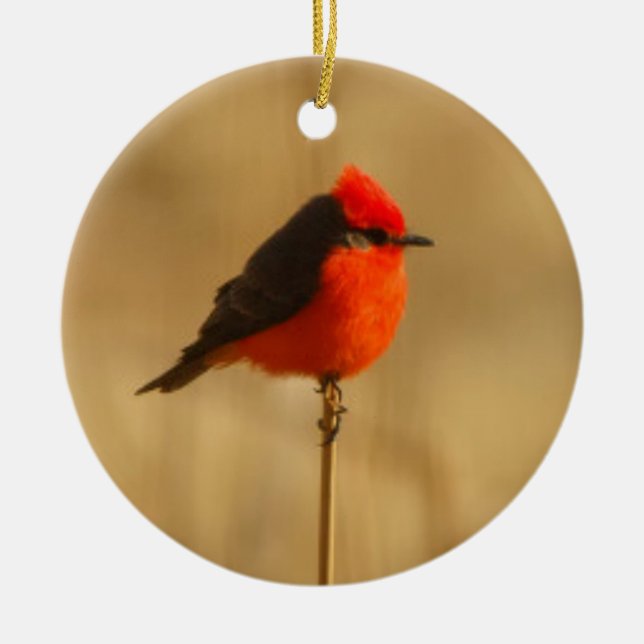Vermilion Flycatcher Ceramic Tree Decoration (Front)