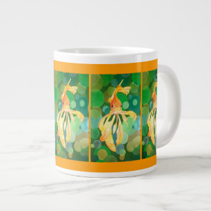 Vermilion Goldfish Swimming In Green Bubbles Large Coffee Mug