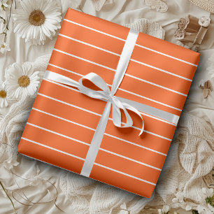 Vermilion Red and White Thin Horizontal Striped Wrapping Paper