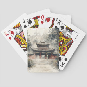 Vermilion Temple Gate Watercolor Ink (1) Playing Cards