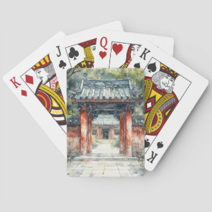 Vermilion Temple Gate Watercolor Ink (2) Playing Cards
