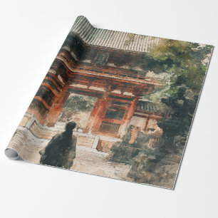 Vermilion Temple Gate Watercolor Ink (4) Wrapping Paper