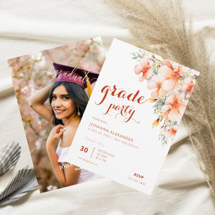 Vermilion Watercolor Floral Graduation Party  Invitation