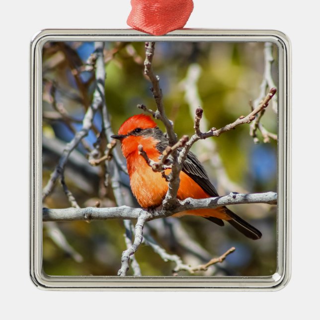 Vermillion Flycatcher Metal Tree Decoration (Front)