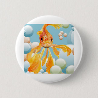 Vermillion Goldfish In Pastel Bubble Water 6 Cm Round Badge