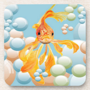 Vermillion Goldfish In Pastel Bubble Water Coaster