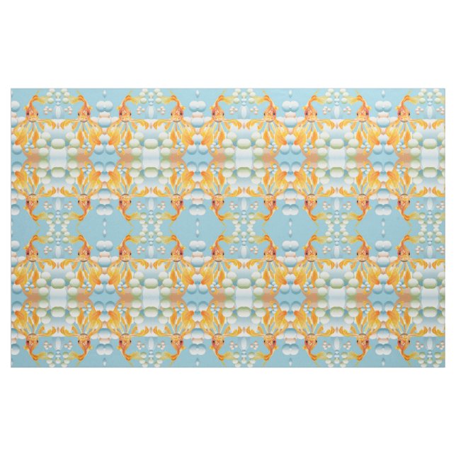 Vermillion Goldfish In Pastel Bubble Water Fabric (Fat Quarter)