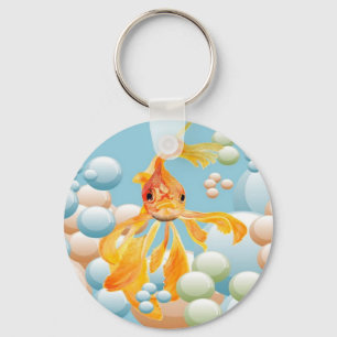 Vermillion Goldfish In Pastel Bubble Water Key Ring