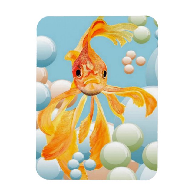 Vermillion Goldfish In Pastel Bubble Water Magnet (Vertical)