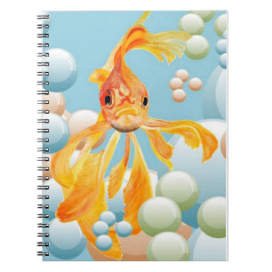 Vermillion Goldfish In Pastel Bubble Water Spiral Notebook