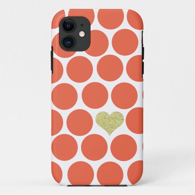 Vermillion Orange Polka Dots Glitter Heart iPhone Case-Mate iPhone Case (Back)