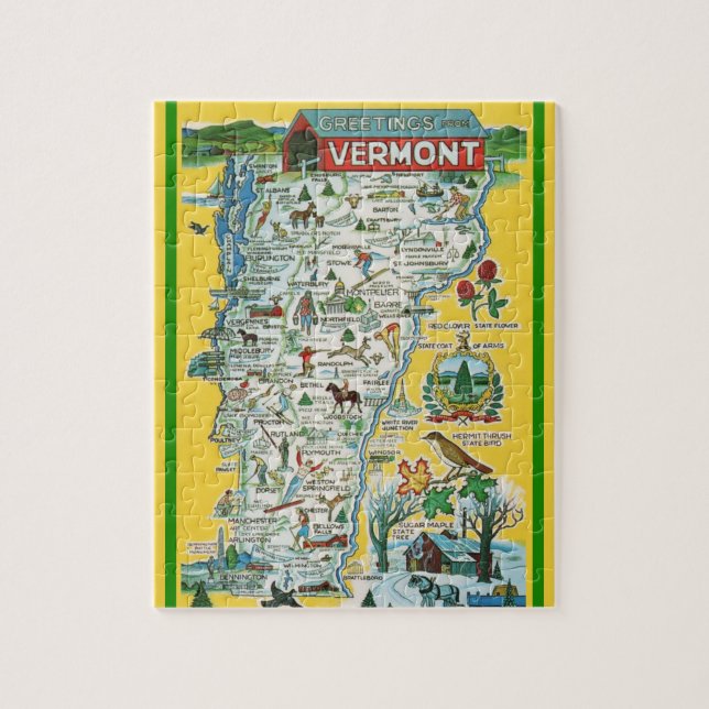 Vermont 8x10 Postcard Map Jigsaw Puzzle (Vertical)