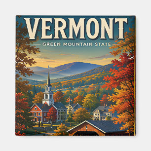 Vermont Autumn Mountains Covered Bridge Charm Magnet