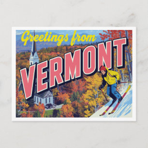 Vermont Fall Foliage Skiing Church Postcard