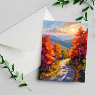 Vermont Fall Foliage Watercolor Landscape Card