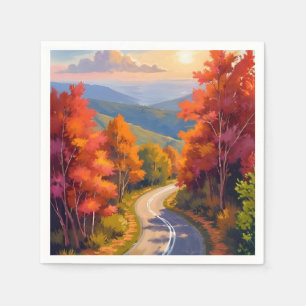 Vermont Fall Foliage Watercolor Landscape Napkin