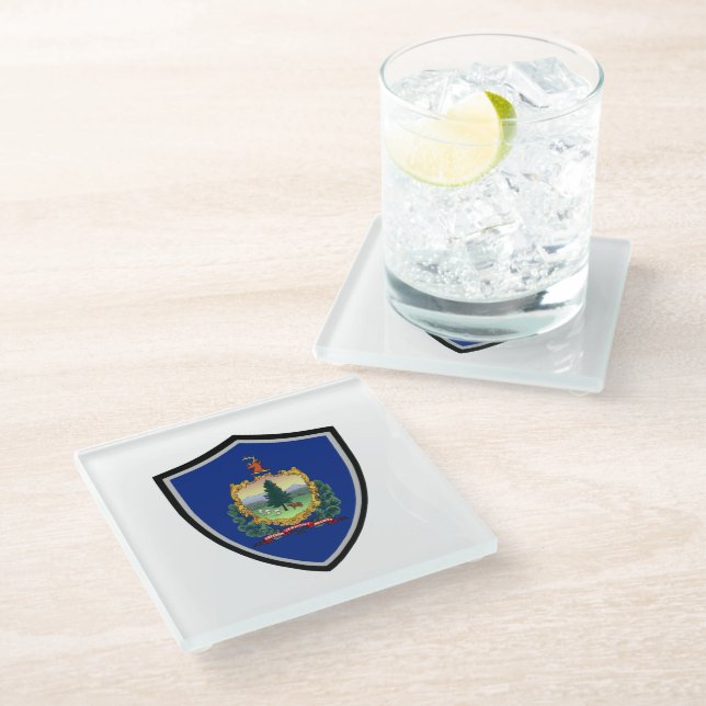 Vermont flag glass coaster (Angled)