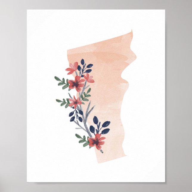 Vermont Floral Watercolor State Poster (Front)