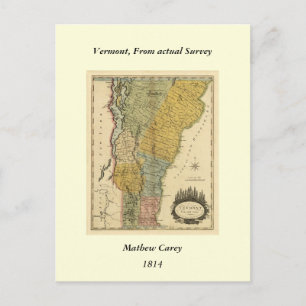 Vermont, From actual Survey - Vintage 1814 Map Postcard