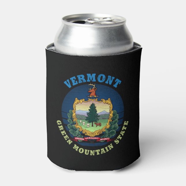 VERMONT GREEN MOUNTAIN STATE FLAG  CAN COOLER (Can Front)