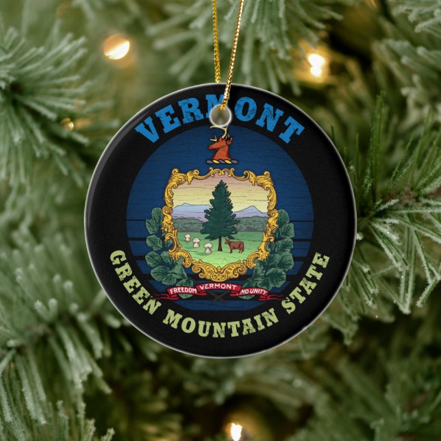 VERMONT GREEN MOUNTAIN STATE FLAG CERAMIC TREE DECORATION (Tree)
