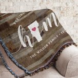 Vermont Home State Personalised Rustic Wood Look Throw Blanket<br><div class="desc">Show some home state pride with this cute rustic faux wood plank throw blanket featuring "home" in white calligraphy script lettering with a silhouette map of the state of Vermont standing in for the letter "O." A pink heart illustration inside the state map completes the design; you can change the...</div>