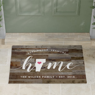 Vermont Home State Personalised Wood Look Doormat