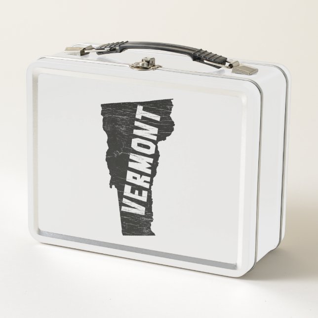 Vermont Home Vintage Map Silhouette Metal Lunch Box (Front)