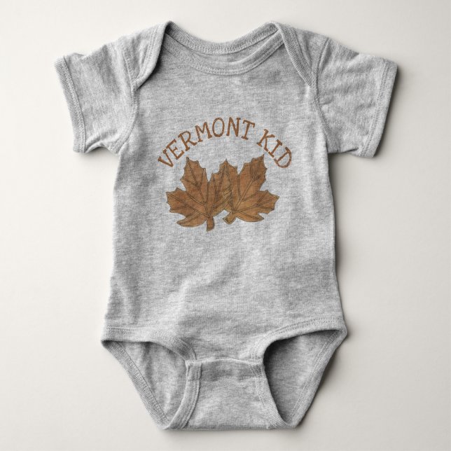 Vermont Kid Maple Leaf Leaves Sugar Candy VT Food Baby Bodysuit (Front)