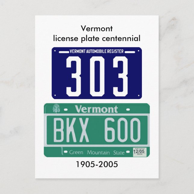 Vermont license plate centennial postcard (Front)