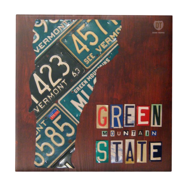 Vermont License Plate Map Ceramic Tile (Front)