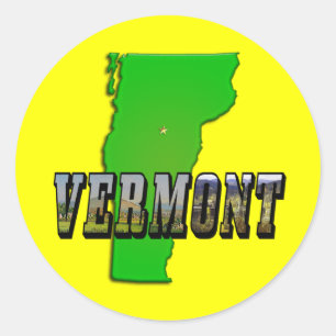 Vermont Map Outline and Picture Text Classic Round Sticker