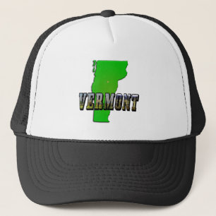 Vermont Map Outline and Picture Text Trucker Hat