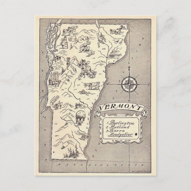  Vermont Map Postcard (Front)