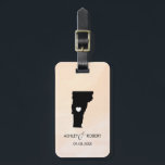 Vermont Map Wedding Luggage Tag, Custom Gift Luggage Tag<br><div class="desc">These state luggage tags make the perfect wedding gift tags or welcome bag tags. Tie it to your gift instead of a typical paper gift tag, and they can use it for months and years to come. Tags have a peach apricot watercolor background. To place the heart at the wedding...</div>