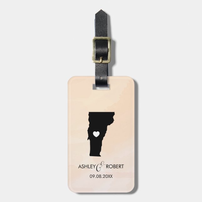 Vermont Map Wedding Luggage Tag, Custom Gift Tag (Front Vertical)