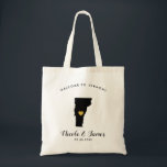 Vermont Map Wedding Welcome Bag Tote Black, Gold<br><div class="desc">Wedding weekend welcome gift bag for out of town guests to your wedding,  featuring image of Vermont,  with gold heart.  Fill tote with your favourite goodies.</div>