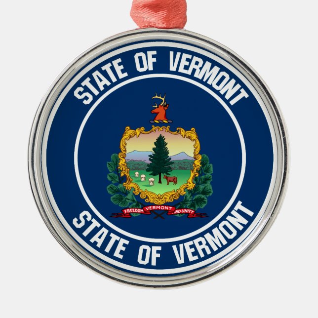 Vermont Round Emblem Metal Tree Decoration (Front)