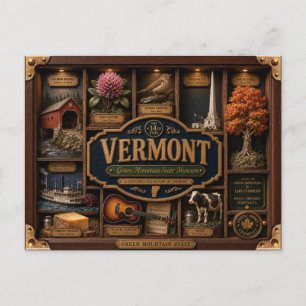 Vermont Shadow Box 3D Figurine State Postcard