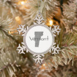 Vermont Shaped grey textured chalkboard Snowflake Pewter Christmas Ornament<br><div class="desc">Featuring the silhouette outline map shape of the state of Vermont filled in with a grey textured chalkboard looking background and the states name written across the front in a fun hand written script looking black text font this Vermont Christmas ornament is perfect for any Vermonter that loves the Green...</div>